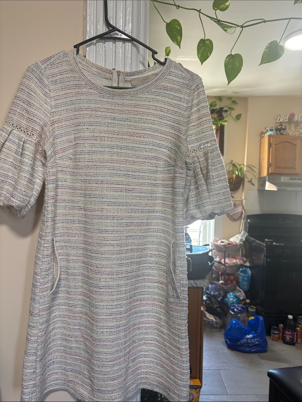 LOFT White Tweed-Look Striped Mini Dress